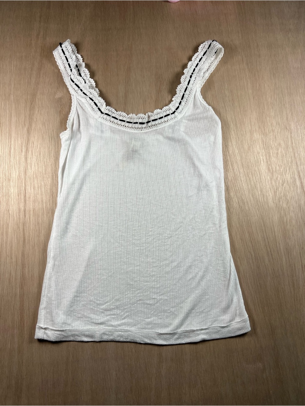 Free People White Ribbed Lace-Trim Camisole intimately line
